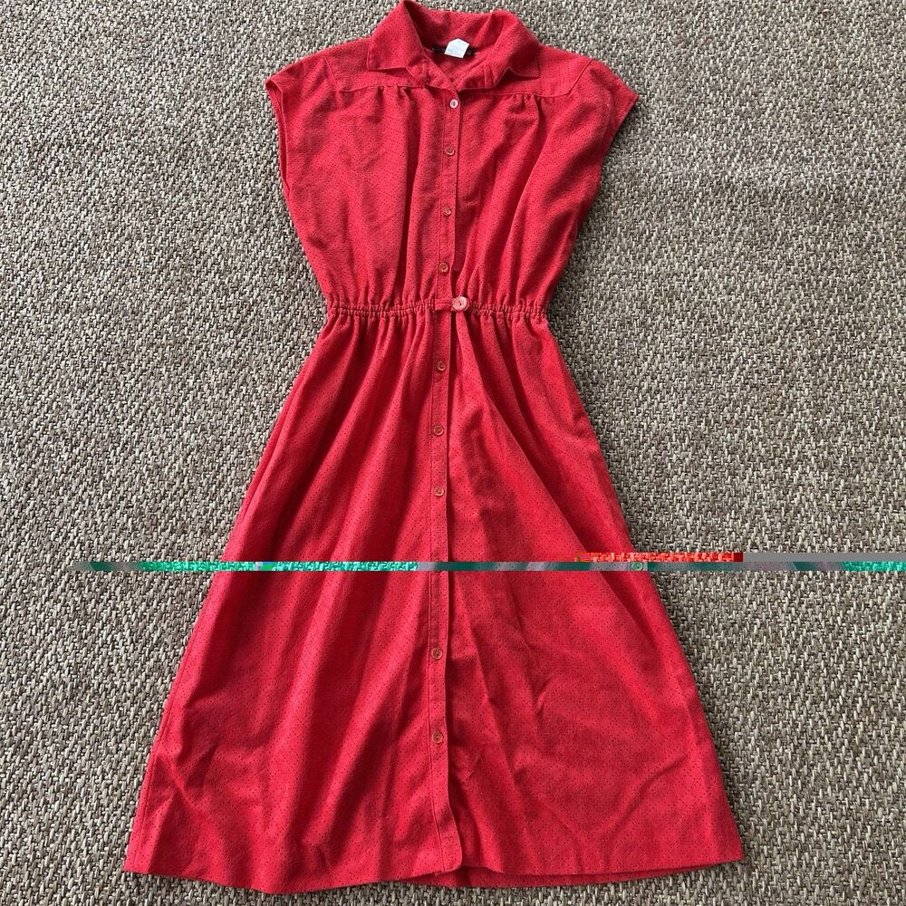 Vintage Germaine Red Button Down Dress Sz 10 Sleeveless READ DESCRIPTION Small